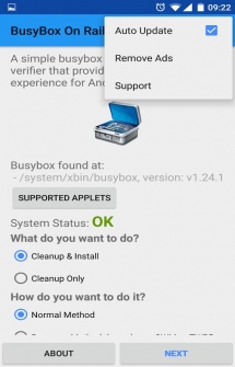 Приложение установит BusyBox на Android устройство, а также обновит его до актуальной версии